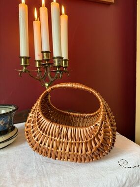 Woven Rattan Handled Gondola Basket Vintage